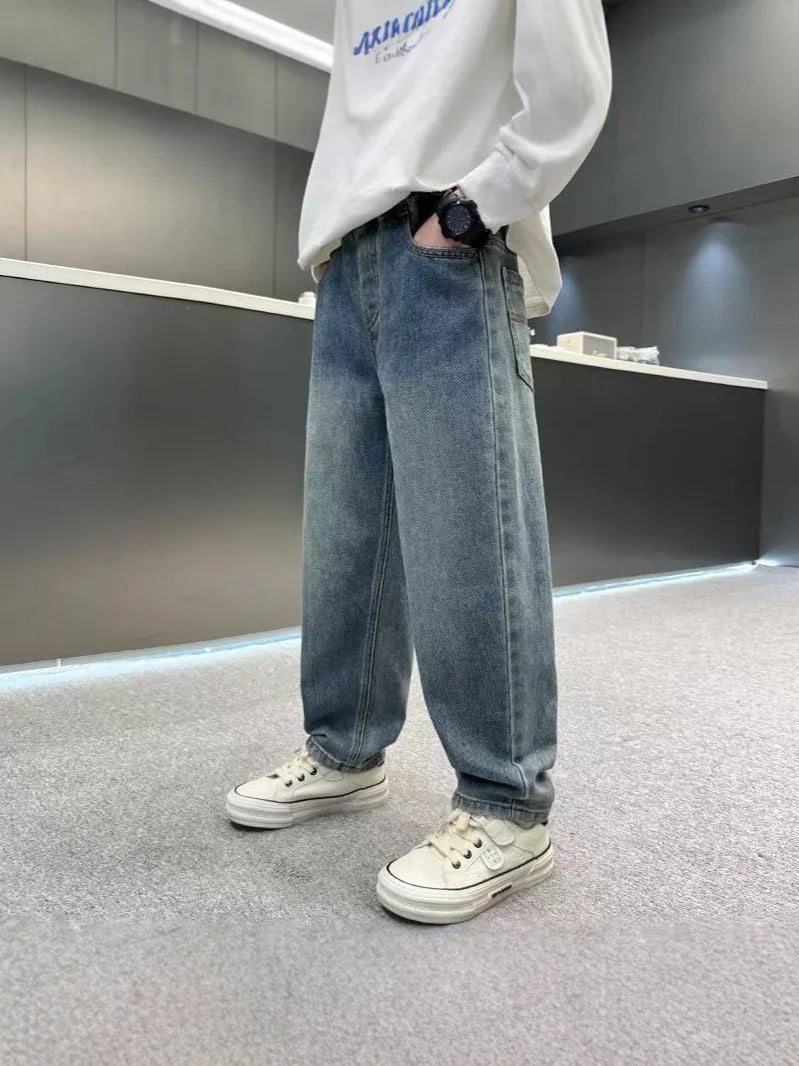 Pantalones vaqueros de Color puro para niños adolescentes, ropa para bebés, pantalones clásicos, ropa vaquera para niños, pantalones largos, pantalones casuales para niños de 4 a 12 años