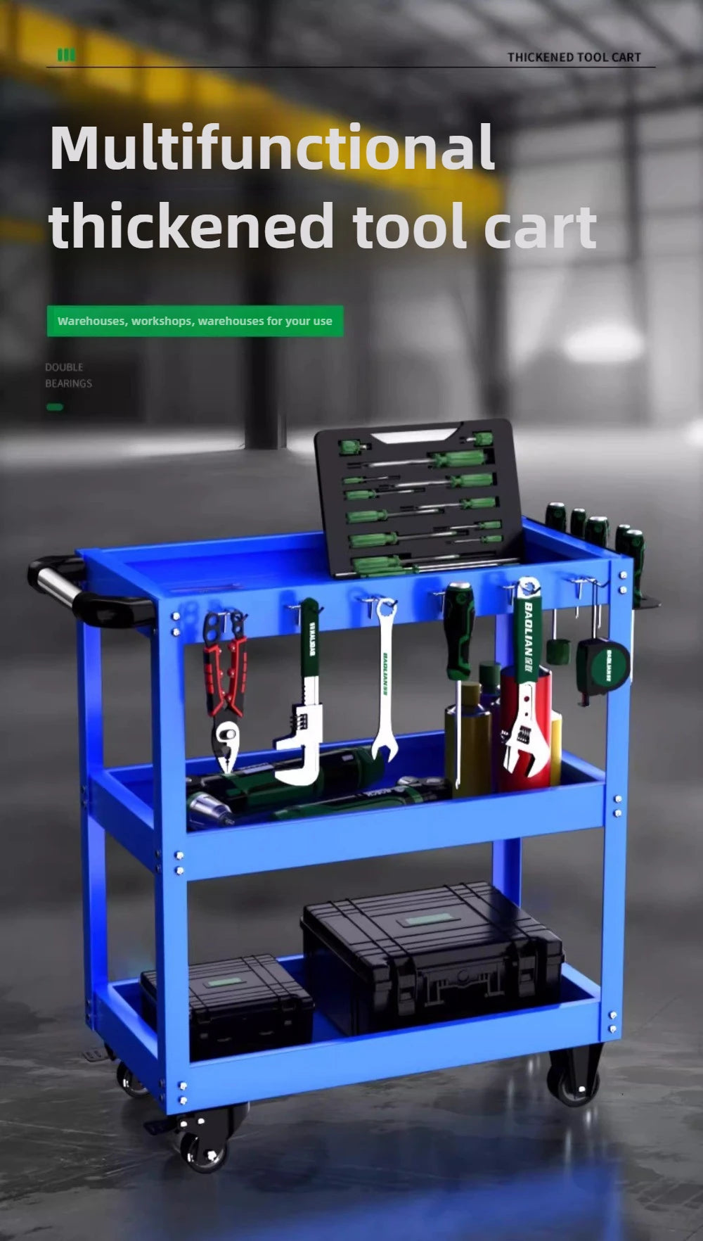 BaoLian-carro de herramientas de taller mecánico, carrito de herramientas con ruedas de freno, caja de herramientas, organizador de gabinete, soporte, estantes de banco de trabajo de garaje