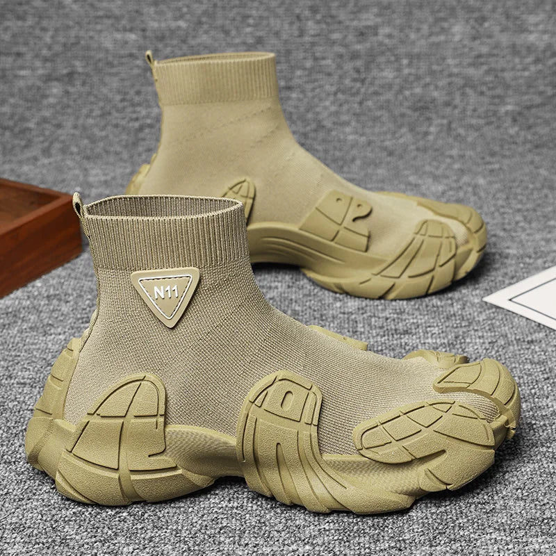 Zapatillas de deporte informales de talla grande 45, zapatos deportivos con suela de pulpo de diseñador para hombre, zapatos de gimnasio con plataforma aumentada de altura de tela de cuero de moda