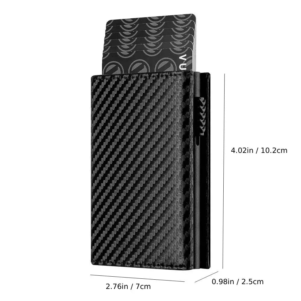 Tarjetero para hombre con bolsillo para dinero, billetera minimalista emergente de cuero PU con bloqueo RFID, funda para tarjetas bancarias de Metal delgada