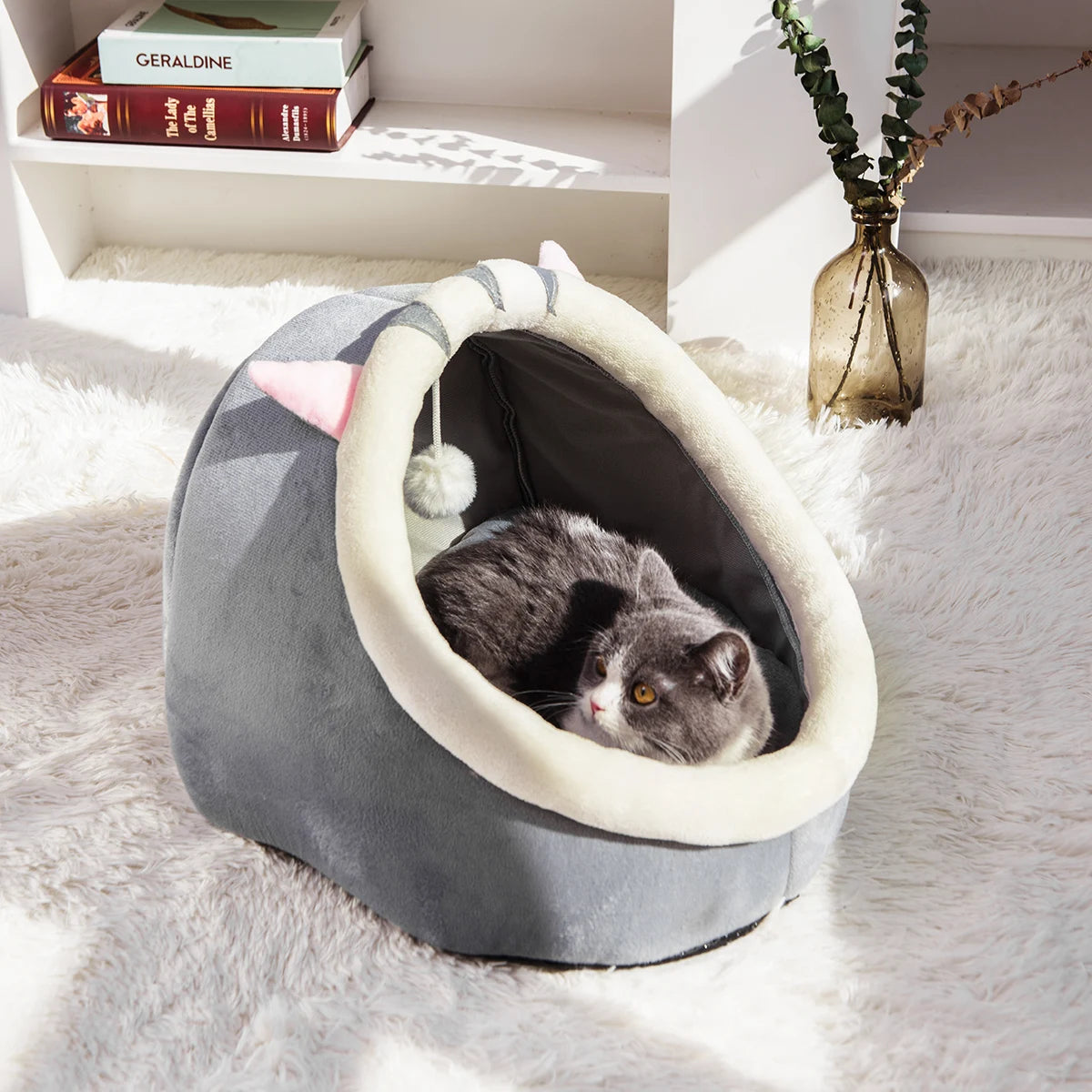 1 unidad de cama nido para gatos cómoda y bonita semicerrada Universal para las cuatro estaciones cálida para invierno