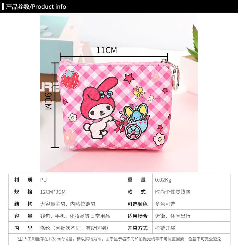 Monedero de Hello Kitty, monederos con dibujos de animales, melodía de PU, bonito bolso tipo billetera, llaveros, bolsa de almacenamiento, Mini bolsa Sanrio Kuromi Kawaii