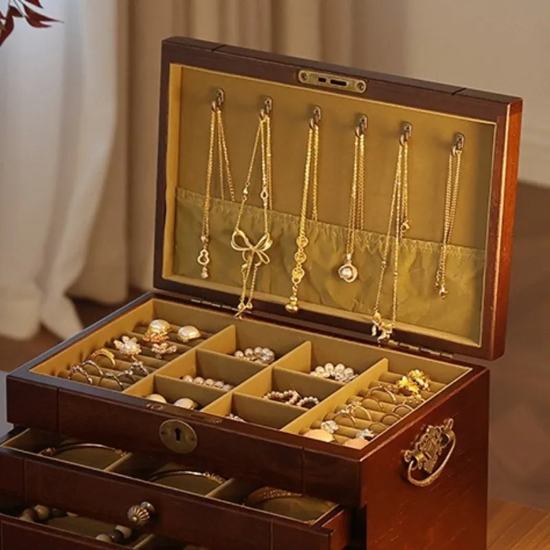 Caja de almacenamiento de joyería de madera de nogal, cajas de mano para pulseras y pendientes, estuche de exposición para collares, organizador grande, Estuches para joyería