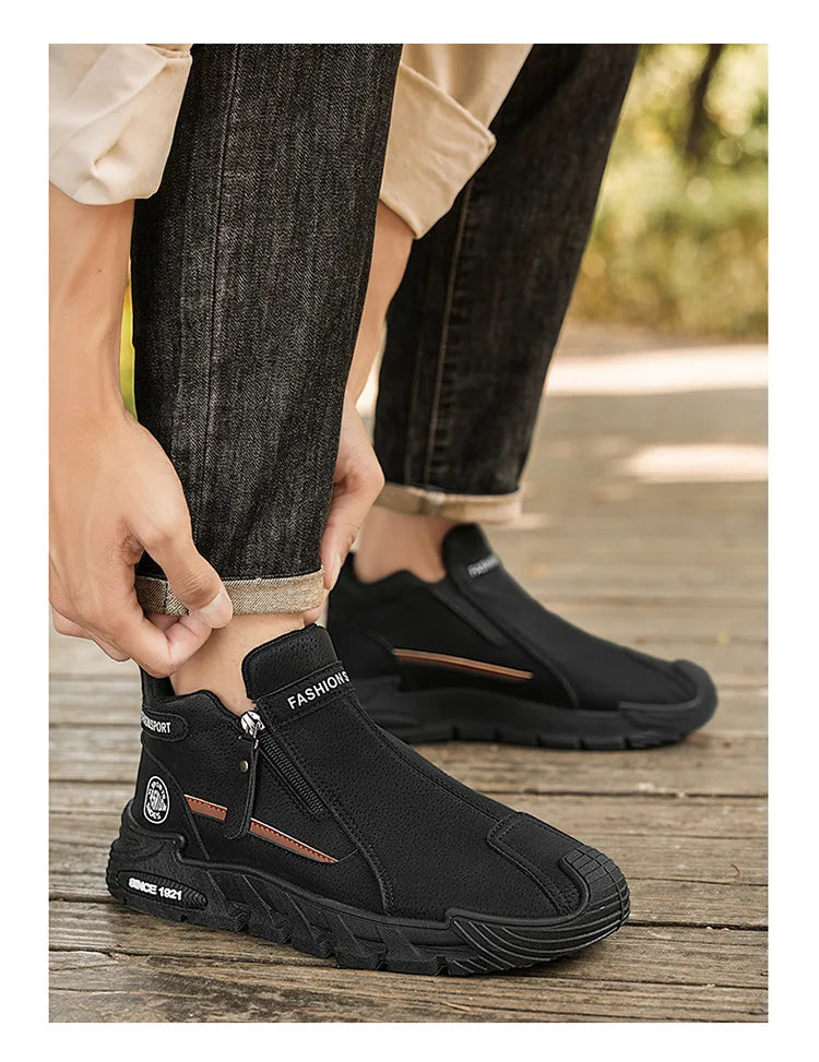 Botas de plataforma de diseñador de moda para hombre, zapatos de trabajo informales con cremallera para exteriores, antideslizantes, resistentes al desgaste, nuevo estilo, 2025