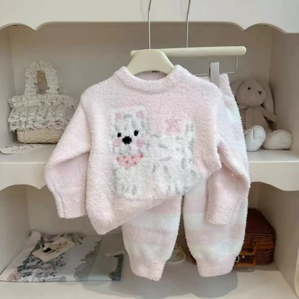 Pijamas de otoño e invierno para niños, traje grueso de dos piezas de terciopelo Coral para niñas y niños, 2024