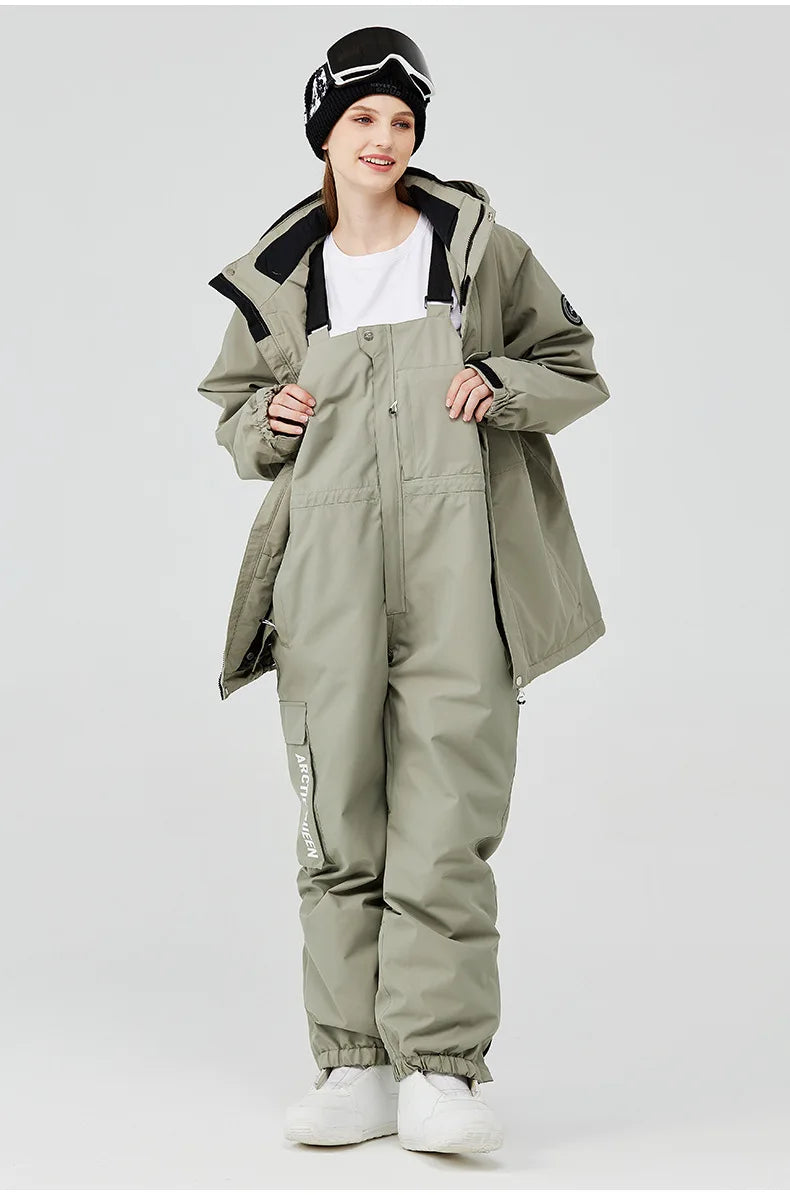 Traje de esquí para hombre y mujer, chaqueta de esquí impermeable a prueba de viento y pantalones con correa, traje cálido de invierno para pareja, novedad de 2023