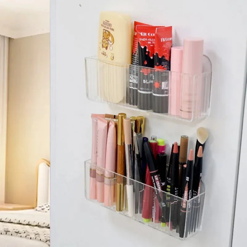 Gabinete caja de almacenamiento de cosméticos estante de almacenamiento montado en la pared lápiz labial joyería estante de almacenamiento soporte de maquillaje estuche organizador de baño