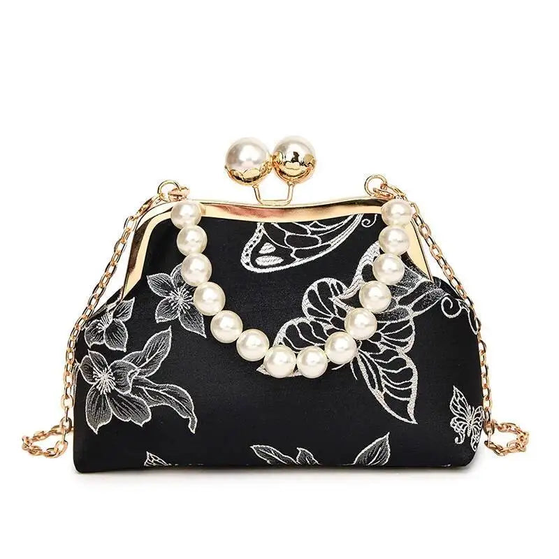 Bolso de mano bordado de estilo bohemio para mujer, bolsos de hombro con patrón floral, elegante bolso con correa de cadena y asa de metal, cartera de regalo