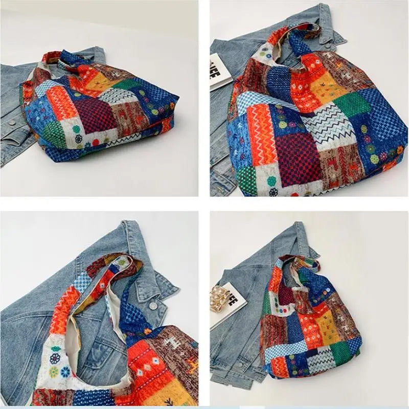 Fanshion-Bolso de retales de estilo étnico, bolso de hombro bohemio, informal, de gran capacidad, para ir al trabajo