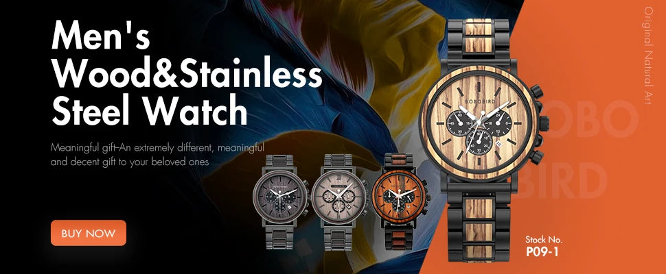 Reloj Masculino BOBO BIRD de madera para hombre, relojes militares con cronógrafo elegante de lujo de marca superior en caja de madera, reloj para hombre