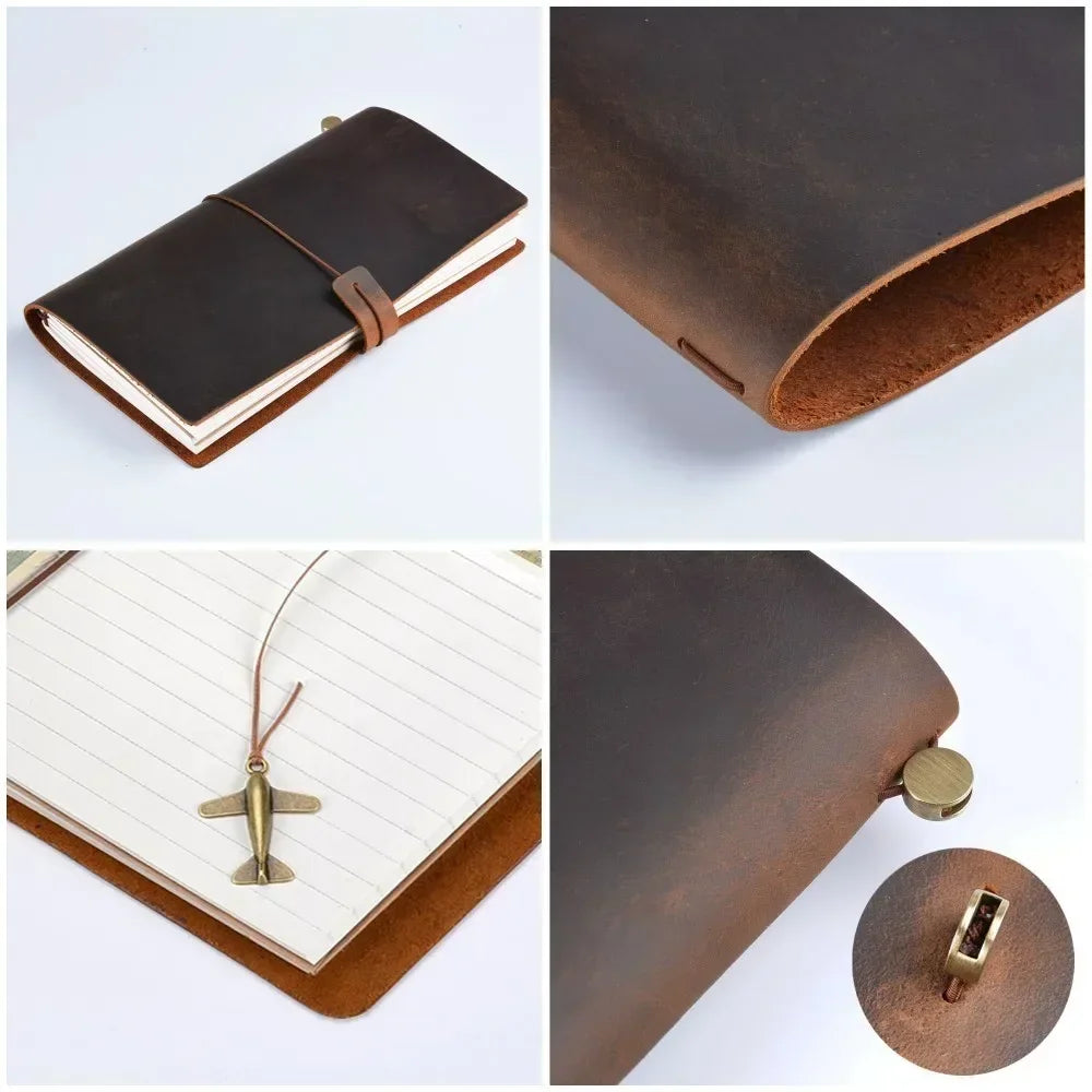 Moterm gran oferta 100% cuaderno de cuero genuino hecho a mano Vintage cuero de vaca diario cuaderno de bocetos planificador TN cubierta de cuaderno de viaje