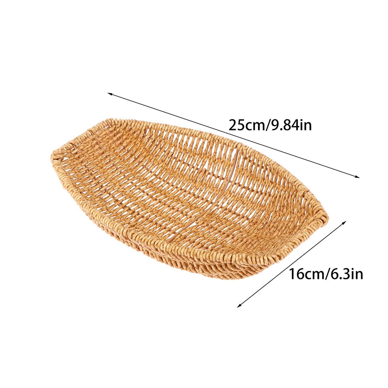 Bandeja de almacenamiento cuadrada ovalada de mimbre para frutas, pan y aperitivos, cesta de exhibición para Bar de café, organizador nórdico de artículos diversos y cosméticos de escritorio