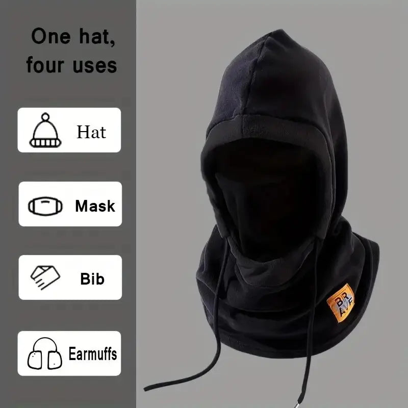 Pasamontañas de invierno unisex con capucha de punto, máscara a prueba de viento con cordón, gorro de motociclismo, gorro de punto cálido para clima frío