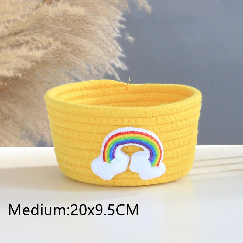 Cesta de almacenamiento tejida a mano con animales de dibujos animados, juguetes para niños, organizador de escritorio, caja de almacenamiento de artículos diversos, cestas para la colada, caja de almacenamiento