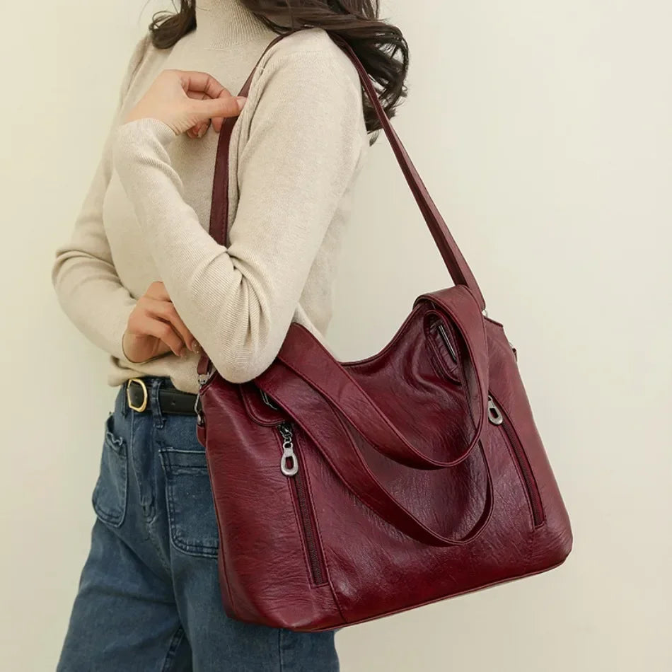 Bolsos de mano de Color sólido a la moda para mujer, bolso de mano de cuero suave, bolsos cruzados grandes informales para mujer, nuevas bolsas de mensajero de hombro