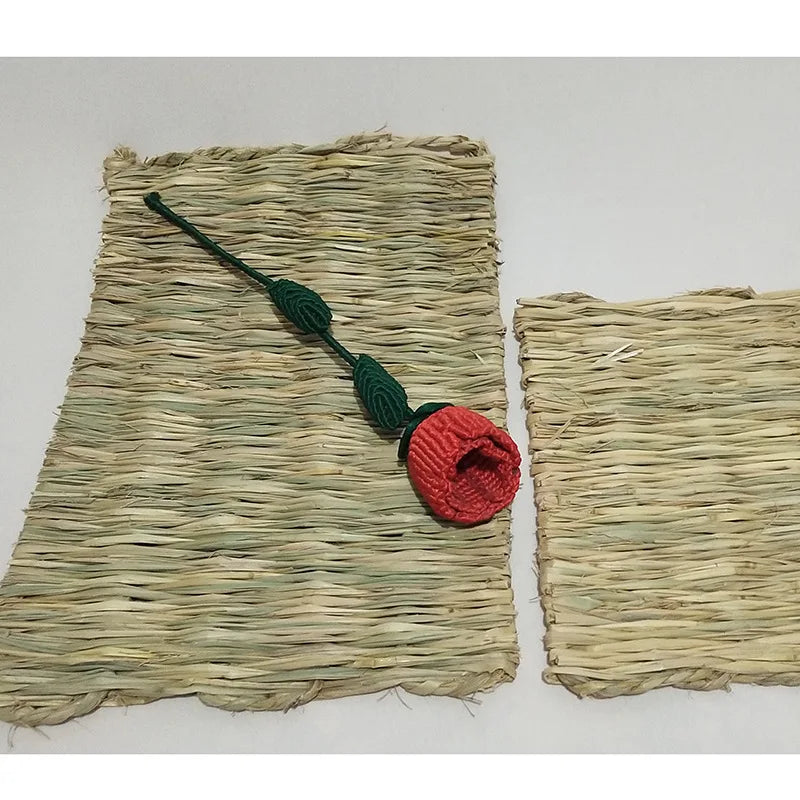 Estera de hierba de conejo para conejos, estera de heno tejida de animales pequeños, ropa de cama de paja Natural, estera de jaula de descanso para conejillo de indias, Chinchilla, hámster y rata