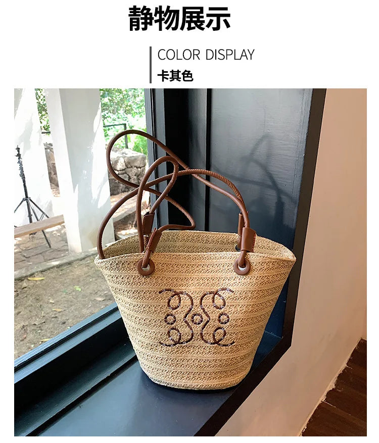 Bolso de hombro Retro a la moda, bolso de mano para mujer, bolso de diseñador de marca de lujo, bandolera de hombro de paja para mujer, bolsos de playa elegantes para mujer