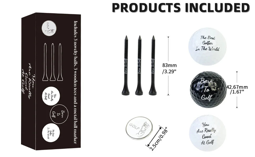 Divertido juego de regalos de golf para hombres, regalo de golf novedoso incluido, 3 pelotas de golf + 3 camisetas de golf + 1 marcador de pelota, regalo perfecto para golfista