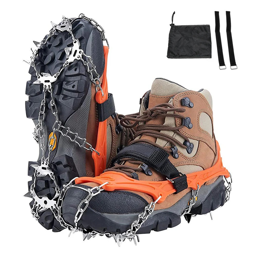 Crampones zapatos 19 picos hielo nieve agarre zapatos Camping antideslizante escalada proteger para correr caminar senderismo en nieve hielo