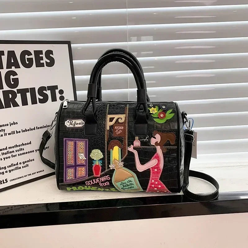 Bolso de mujer tridimensional bordado europeo y americano nuevo bolso Boston de hombro de gran capacidad bolso cruzado de moda