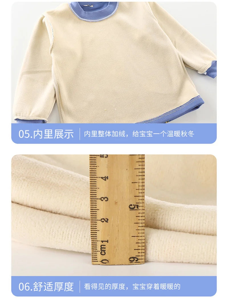 Conjuntos de pijamas cálidos para niños, ropa de terciopelo para otoño e invierno, trajes para niños y niñas, jersey con estampado de moda y pantalones, trajes de 2 uds de 1 a 14 años