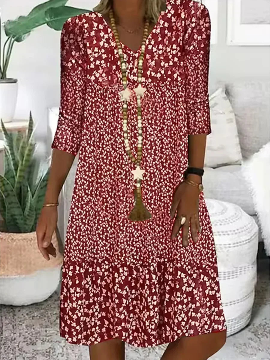Vestido de verano para mujer, vestido acampanado con estampado Floral Vintage, falda bohemia para la playa con cuello en V, vestido elegante de fiesta, Vestidos informales para mujer