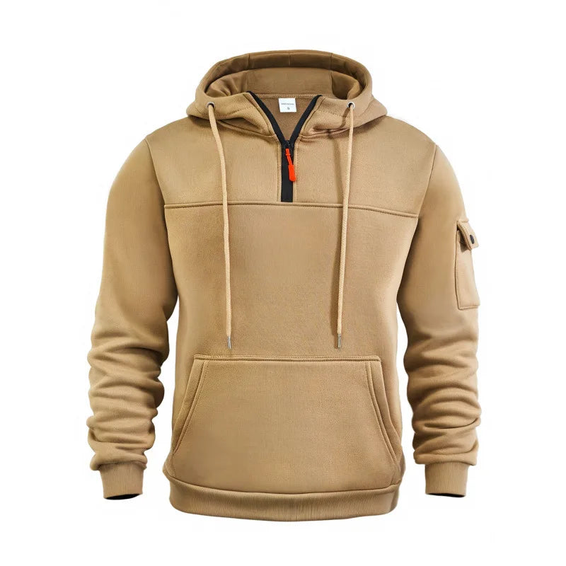 Sudaderas con capucha tácticas de media cremallera para hombre, sudaderas militares de lana sólida y cálida, chaquetas con capucha con múltiples bolsillos para hombre, Polar grueso para exteriores