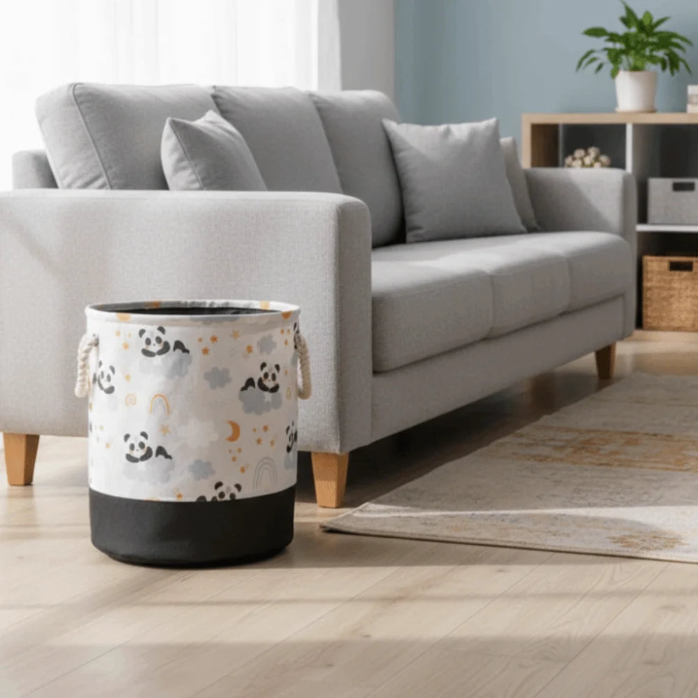 Cesta de almacenamiento de juguetes de dibujos animados, cesta de lavandería de lona portátil plegable con asa, organizador grueso, organización de ropa