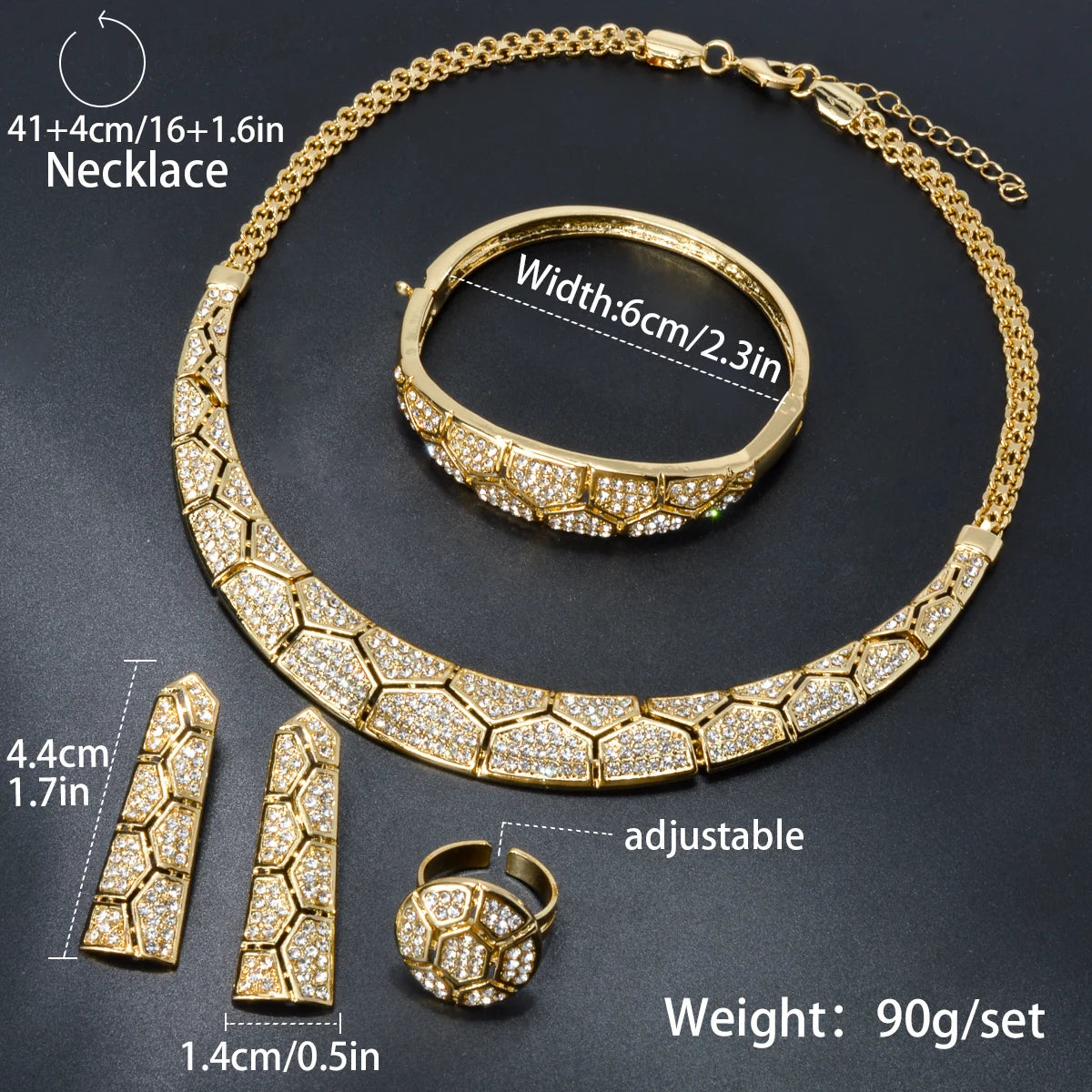 Sunny Jewelry-Conjunto de boda nupcial, circonita de acorita, pendientes chapados en oro clásico, collar, pulsera, anillo para mujer, regalo de aniversario