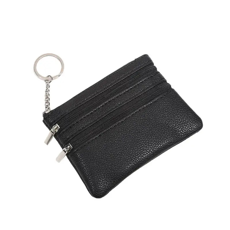 Monedero de cuero PU a la moda, cartera pequeña para mujer, monederos de cambio, Mini bolsas de dinero con cremallera, billeteras de bolsillo para niños, llavero