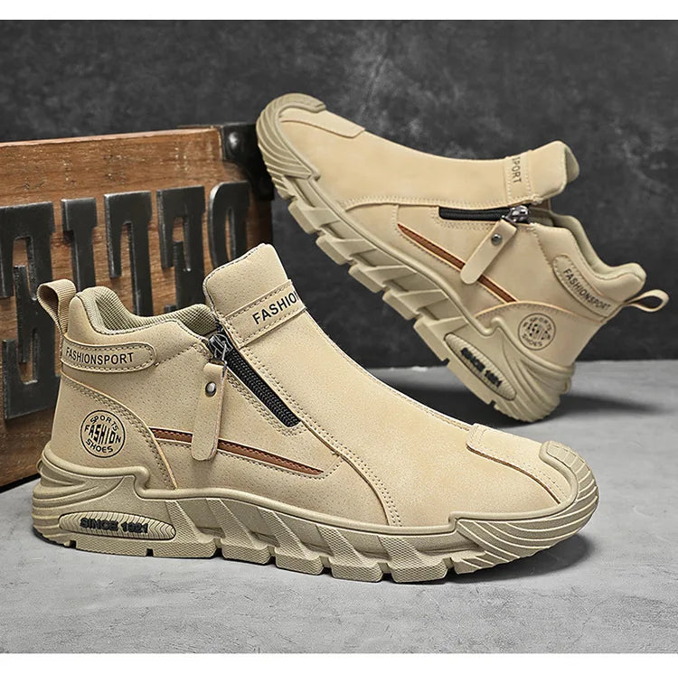 Botas de plataforma de diseñador de moda para hombre, zapatos de trabajo informales con cremallera para exteriores, antideslizantes, resistentes al desgaste, nuevo estilo, 2025