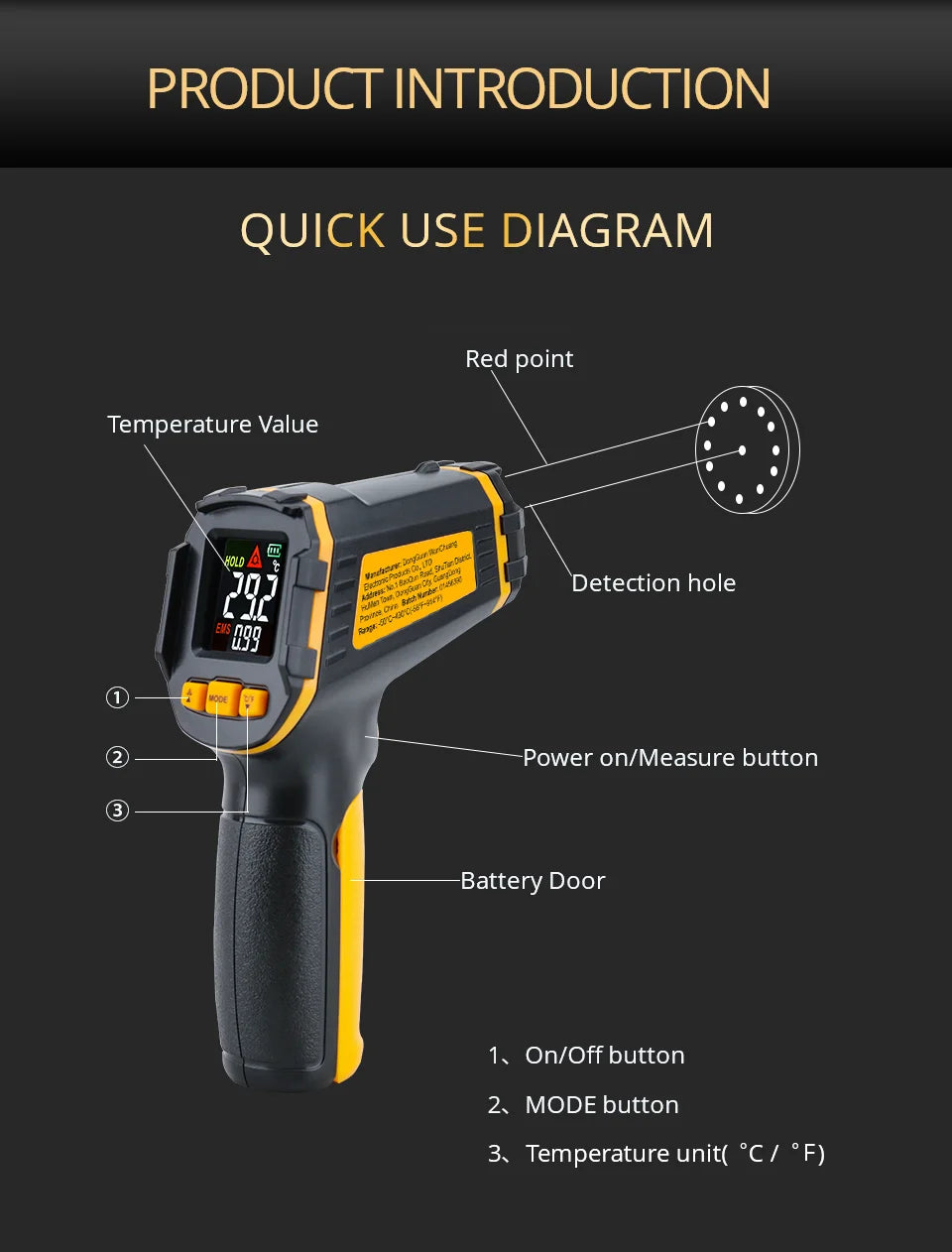 Termómetro infrarrojo Digital medidor de temperatura láser pirómetro sin contacto higrómetro IR Termometro Color LCD alarma de luz