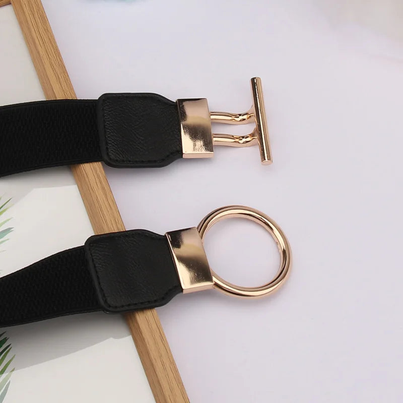 Cinturón con hebilla redonda a la moda para mujer, cinturilla elástica Simple de 4cm de ancho, faja de cintura con temperamento decorativo