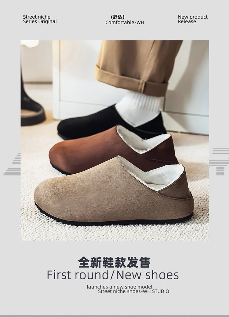 2025 zuecos de moda, zapatillas para hombre, zapatillas planas informales para exteriores, cómodas zapatillas de gamuza de suela gruesa, zapatos de playa antideslizantes para mujer