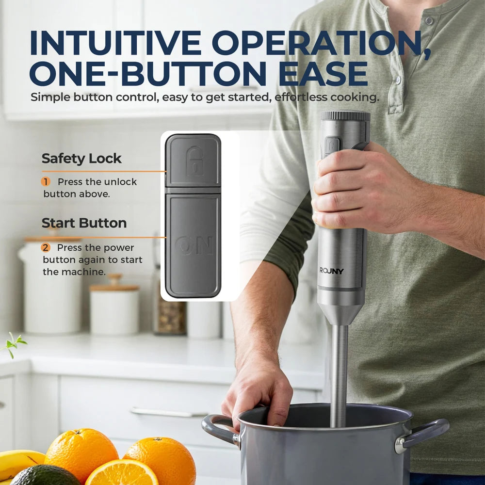 Batidora de inmersión manual potente de 1000W 4 en 1, batidora de alimentos con varilla de acero inoxidable, vaso mezclador de 700ml, procesador de 500ml, batidor