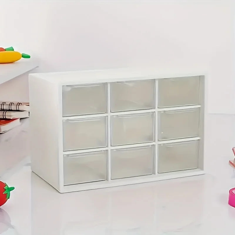 Caja de almacenamiento de material de cuentas. La caja de almacenamiento estilo cajón de nueve rejillas es apilable. Organizador de maquillaje para tocador y oficina