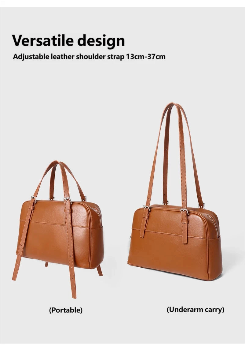 Bolso de Mano para Mujer 2025, Nuevo Bolso Boston, Bolso Bowling, Bolso de Hombro de Cuero Genuino, Bolso de Mujer