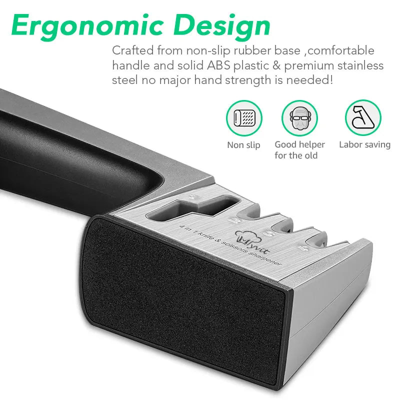 Afilador de cuchillos 4 en 1 con revestimiento de diamante y varilla fina, tijeras, sistema de afilado, cuchillas de acero inoxidable