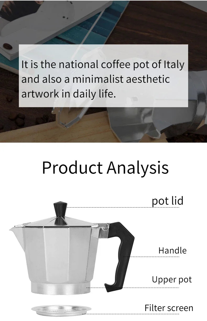 Cafeteras Mocha, cafetera octogonal de aluminio italiano, cafetera, tetera, cafetera portátil