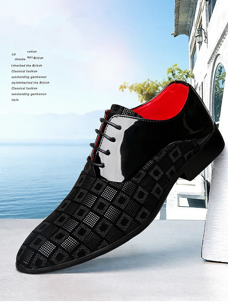 Zapatos de cuero informales rojos elegantes para hombre, zapatos de vestir con cordones y punta estrecha, zapatos formales cómodos, zapatos de vestir para hombre