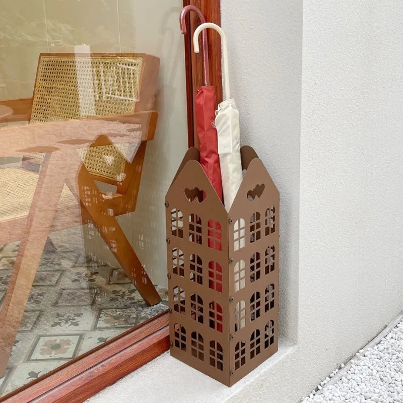 Cubo de Metal para paraguas, soporte moderno para paraguas, cesta para paraguas hueca de entrada elegante, cajas de almacenamiento para paraguas de negocios para interiores