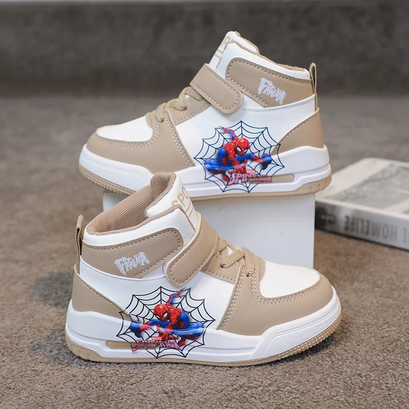 Zapatos informales para niños, zapatillas hasta el tobillo, zapatos de primavera de cuero PU para niños, zapatos antideslizantes con Velcro en negro y azul, talla 26-37