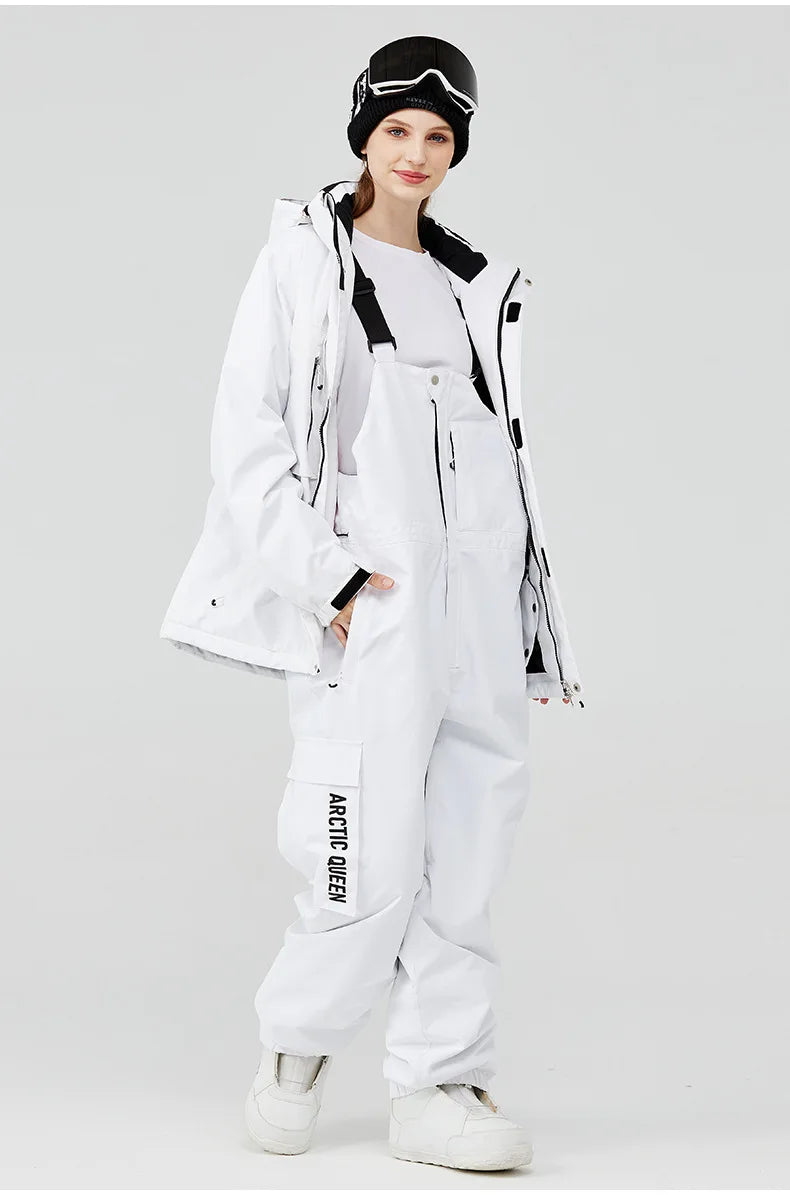 Traje de esquí para hombre y mujer, chaqueta de esquí impermeable a prueba de viento y pantalones con correa, traje cálido de invierno para pareja, novedad de 2023