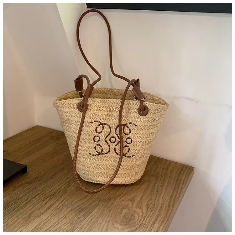 Bolso de hombro Retro a la moda, bolso de mano para mujer, bolso de diseñador de marca de lujo, bandolera de hombro de paja para mujer, bolsos de playa elegantes para mujer