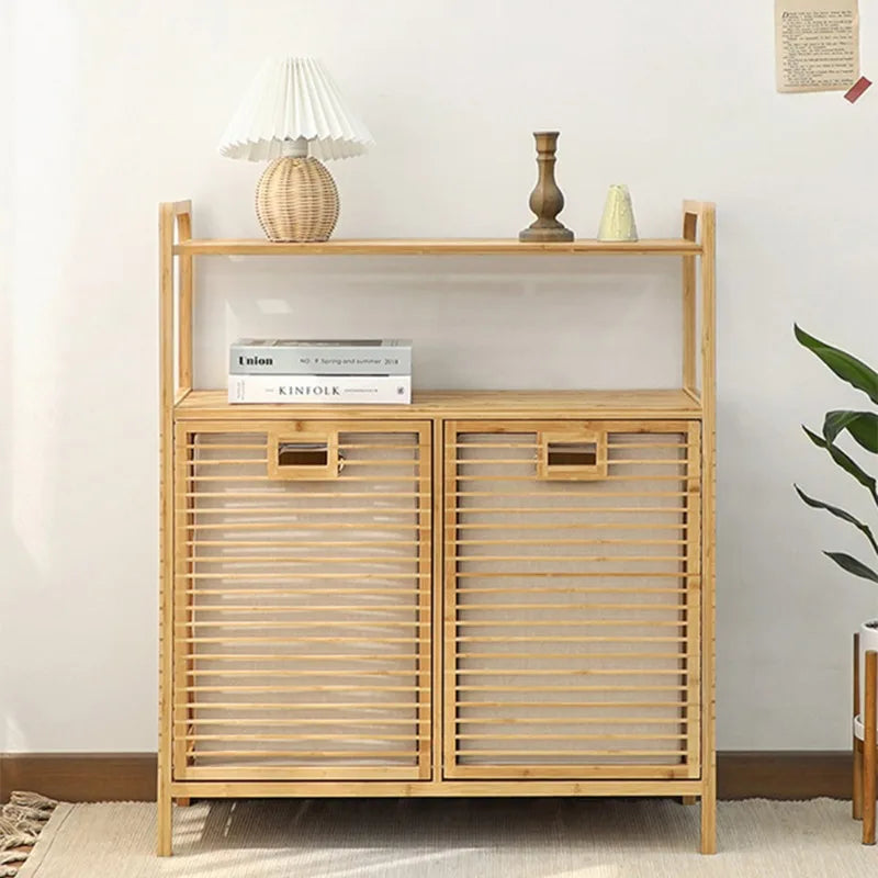 Cesta de bambú para la colada para dormitorio, organizador de ropa multicapa, gabinete de almacenamiento de suelo minimalista, clasificación, organizador para el hogar