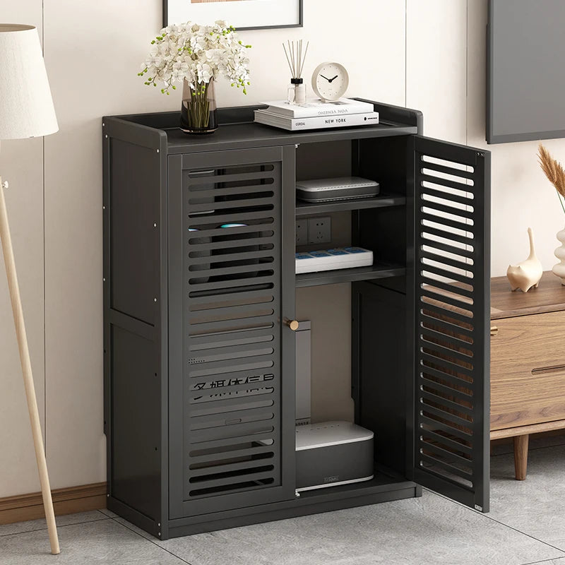 Caja de almacenamiento de enrutador de madera maciza, organizador de gabinete Multimedia, estante multimedia a prueba de polvo, estante de módem WiFi para configuración de electrónica del hogar