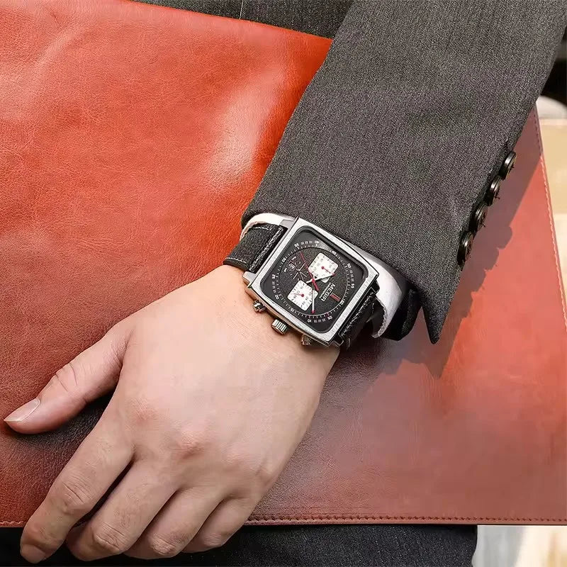 MEGIR 2182 cronógrafo deportivo de moda de lujo relojes de pulsera de cuero militar multifuncionales con fecha para hombres reloj Masculino