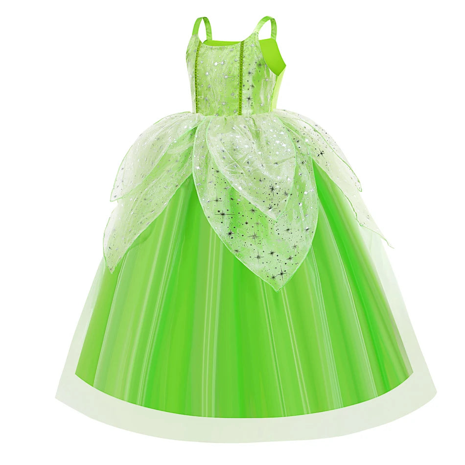 Vestido de Hada de las flores para niñas, vestido de princesa con alas, disfraz de princesa de Halloween, fiesta de elfos, Tinkerbell, vestido de campanilla