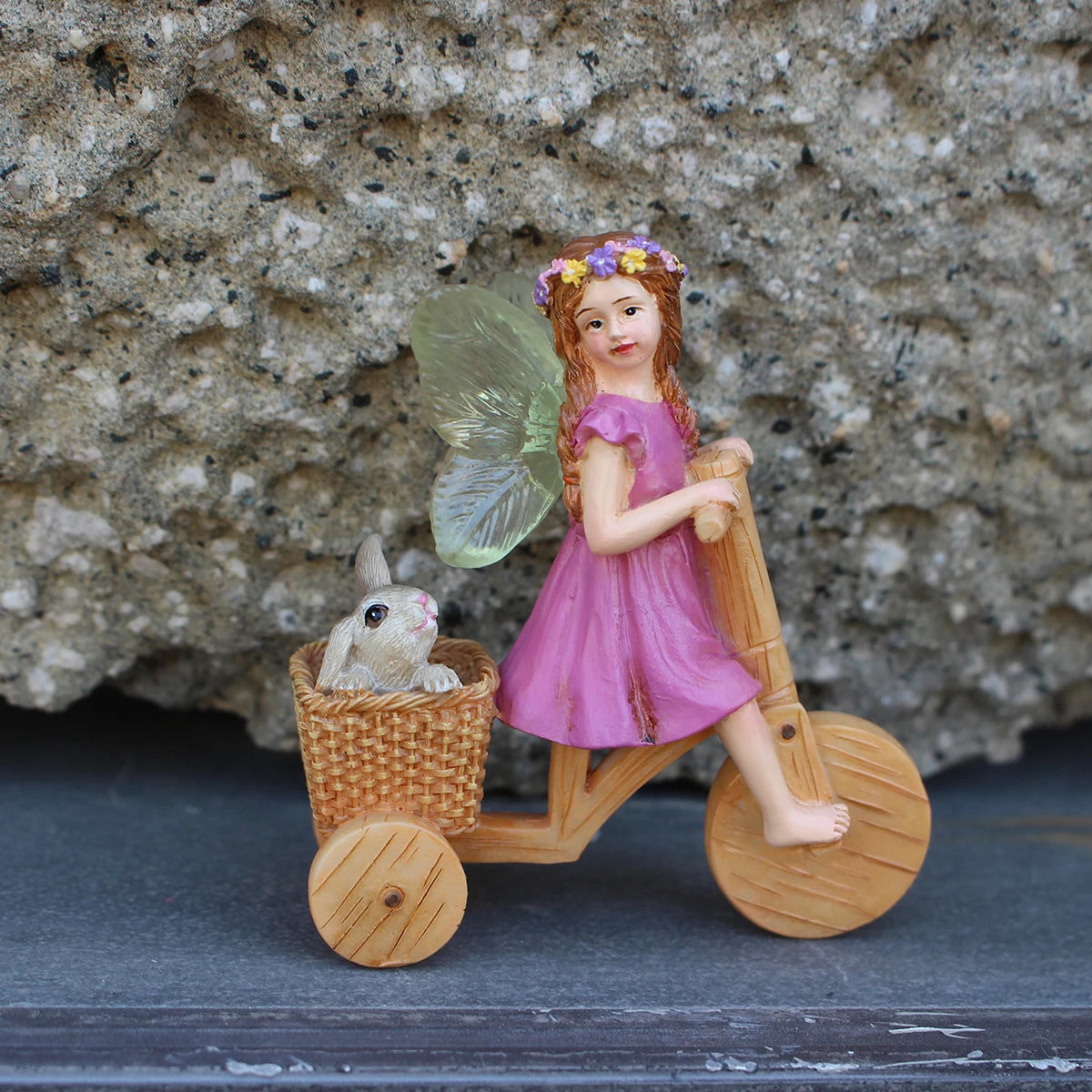 1 divertida estatua de cuento de hadas, mini bicicleta estatua de jardín de cuento de hadas escultura al aire libre, decoración de jardín de resina césped de jardín al aire libre ga