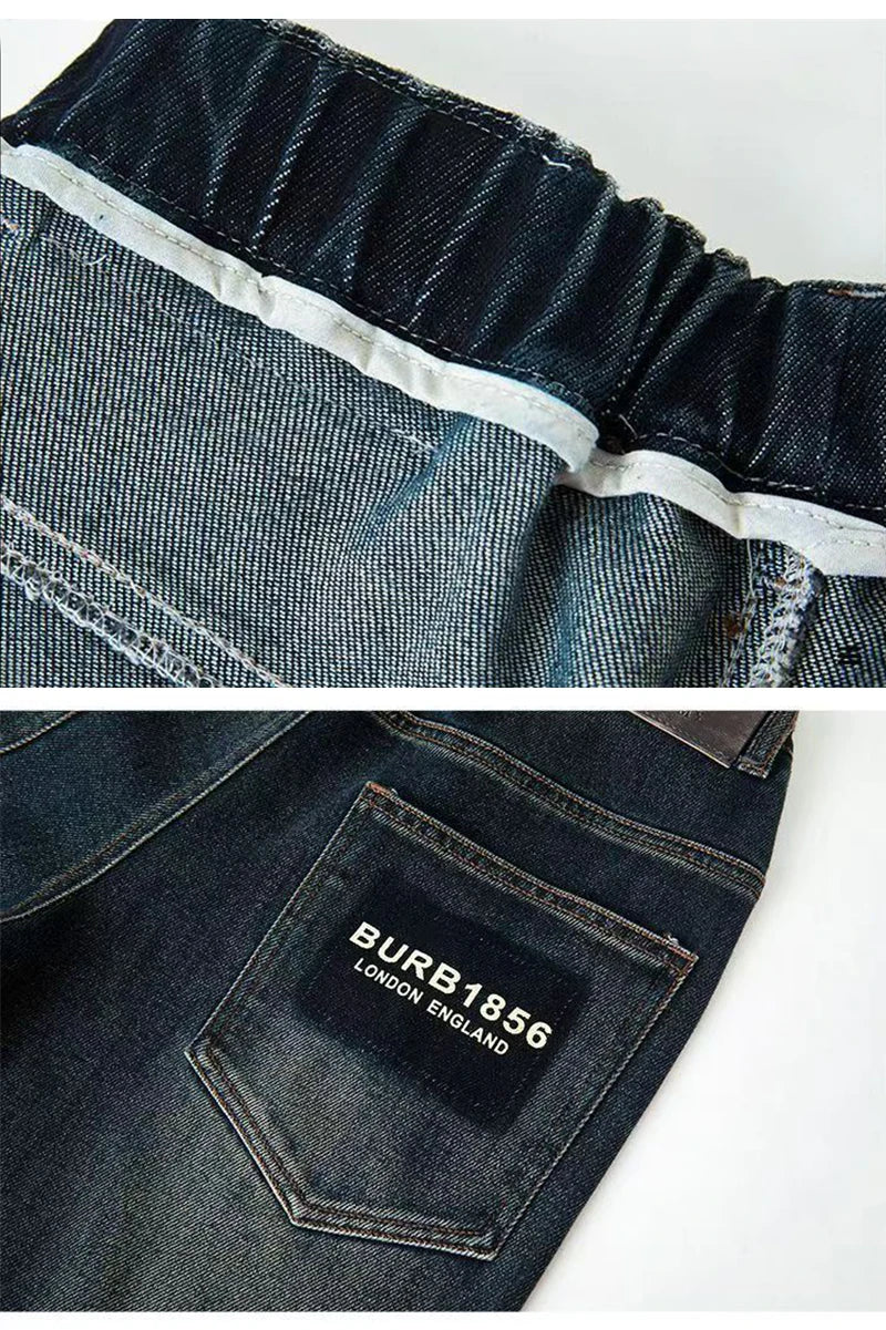 Pantalones vaqueros para niños adolescentes, pantalones vaqueros con letras a la moda para primavera y otoño, pantalones rectos sueltos informales para niños de 4 a 14 años